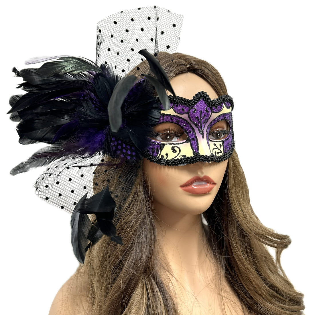 Women Costume Venetian Feather Masquerade Mask For Mardi Gras Party, Halloween, Christmas