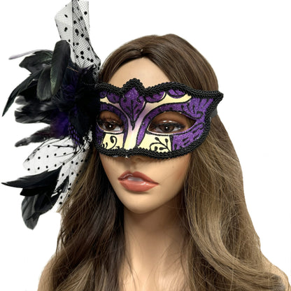 Women Costume Venetian Feather Masquerade Mask For Mardi Gras Party, Halloween, Christmas