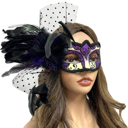 Women Costume Venetian Feather Masquerade Mask For Mardi Gras Party, Halloween, Christmas