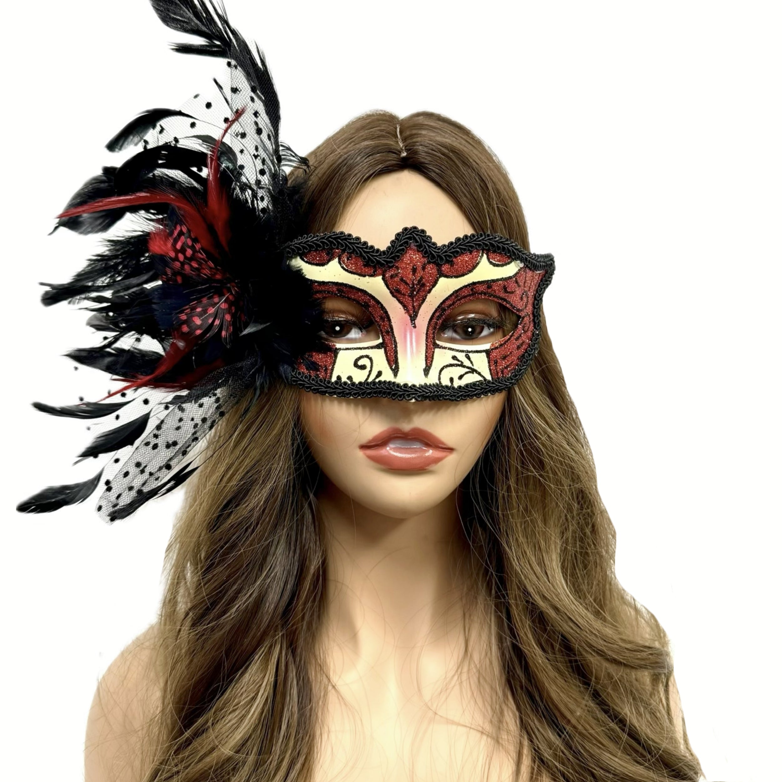 Women Costume Venetian Feather Masquerade Mask For Mardi Gras Party, Halloween, Christmas