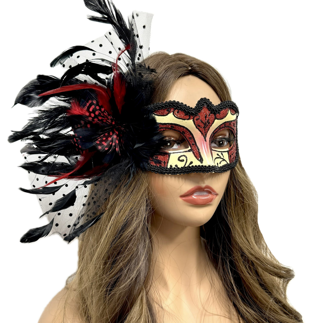 Women Costume Venetian Feather Masquerade Mask For Mardi Gras Party, Halloween, Christmas