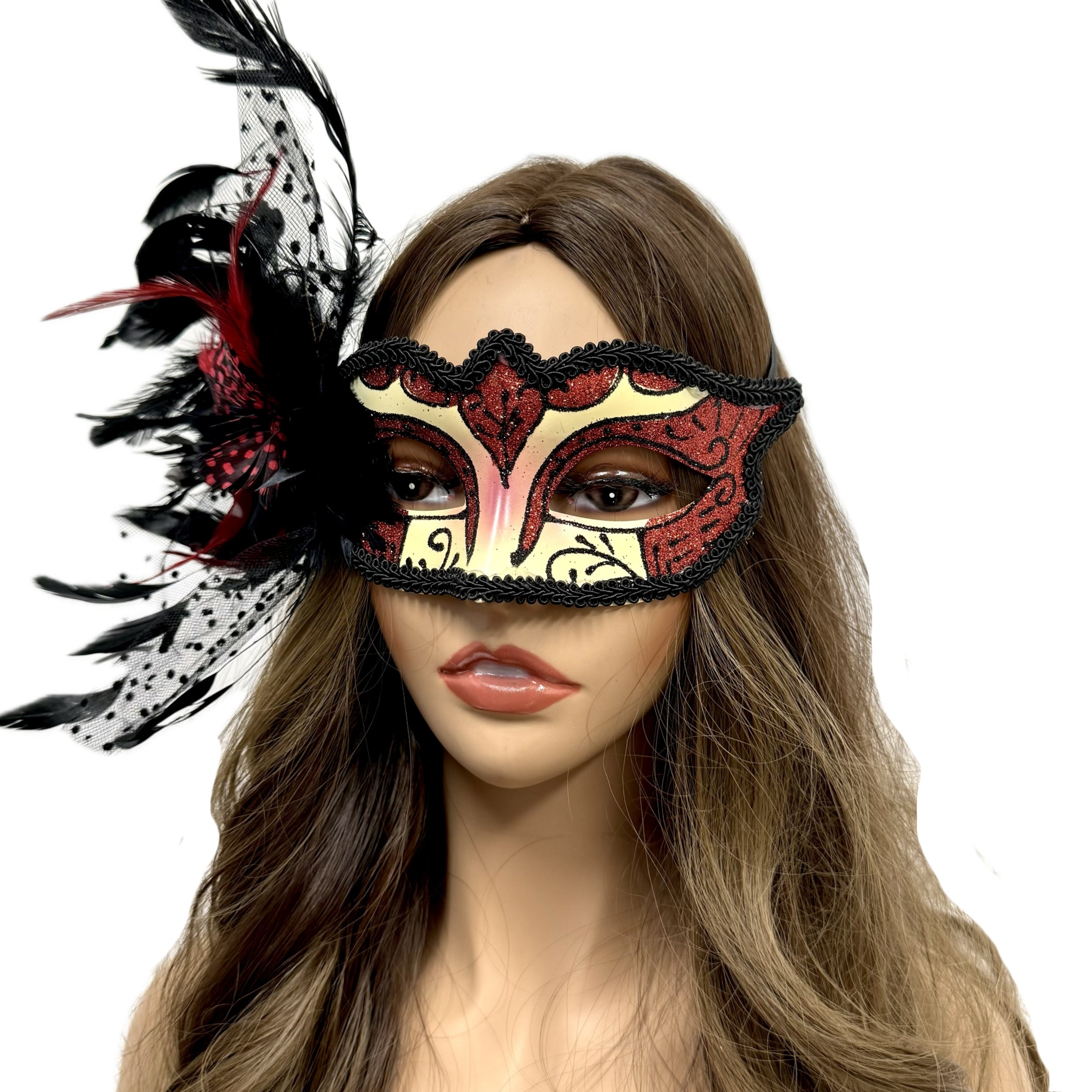 Women Costume Venetian Feather Masquerade Mask For Mardi Gras Party, Halloween, Christmas