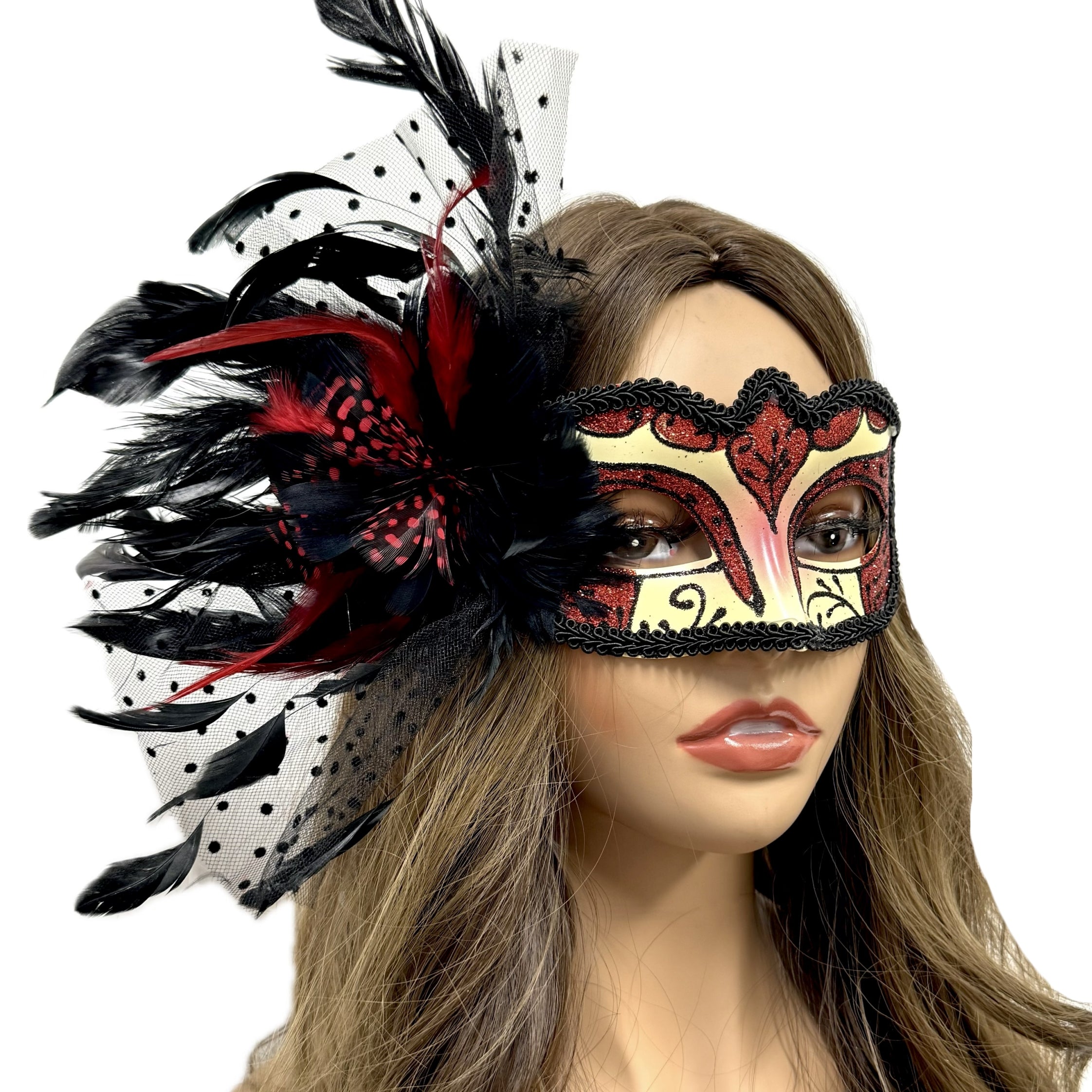 Women Costume Venetian Feather Masquerade Mask For Mardi Gras Party, Halloween, Christmas