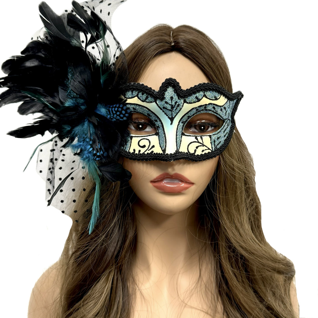 Women Costume Venetian Feather Masquerade Mask For Mardi Gras Party, Halloween, Christmas