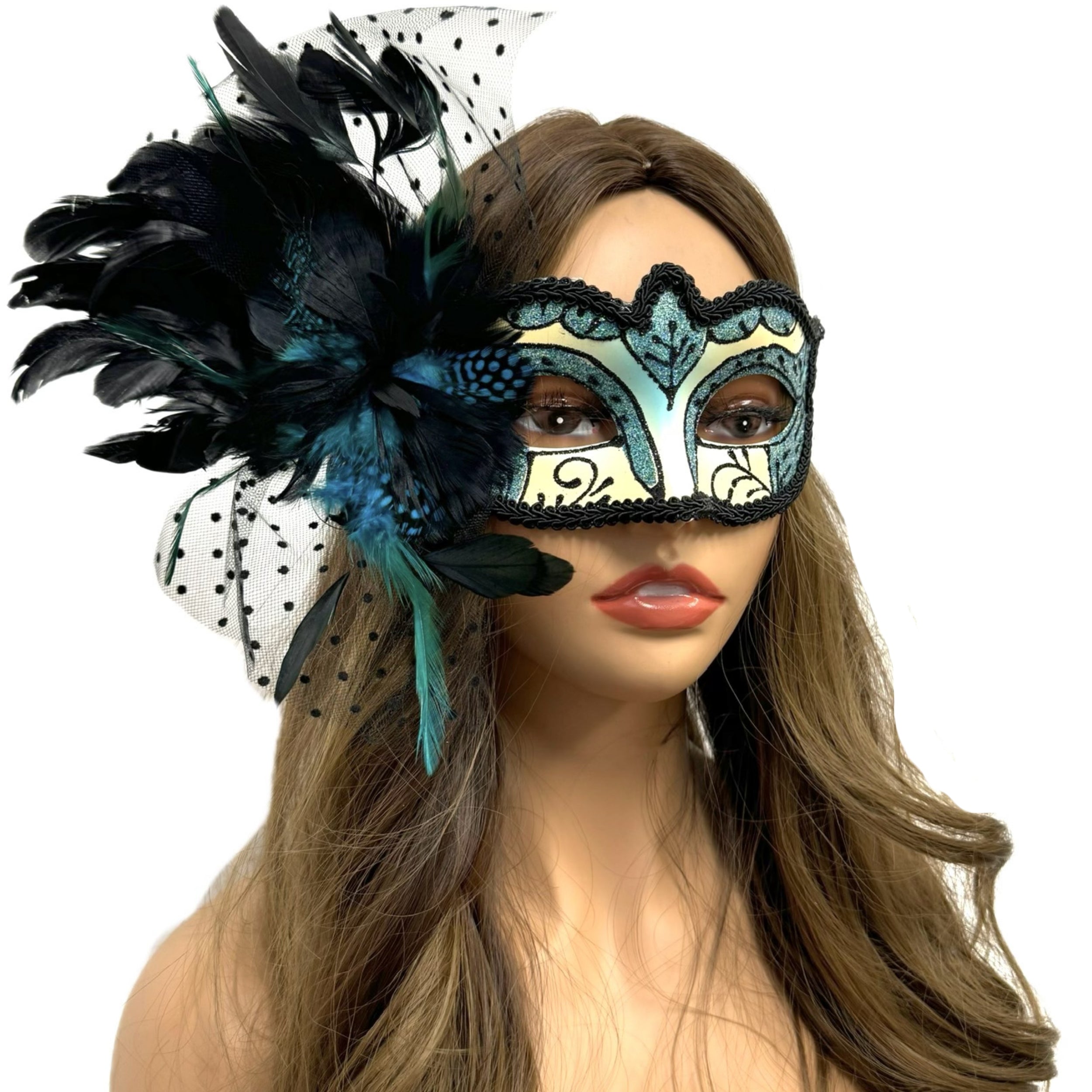 Women Costume Venetian Feather Masquerade Mask For Mardi Gras Party, Halloween, Christmas