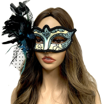 Women Costume Venetian Feather Masquerade Mask For Mardi Gras Party, Halloween, Christmas