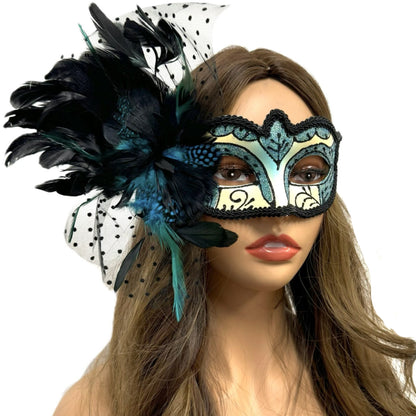 Women Costume Venetian Feather Masquerade Mask For Mardi Gras Party, Halloween, Christmas