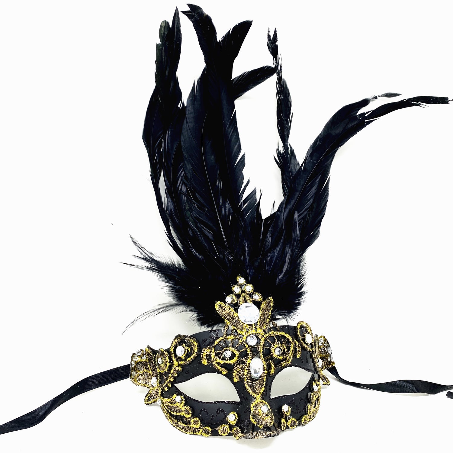 Women Feather Masquerade Party Mask For Mardi Gras , Halloween - Gold