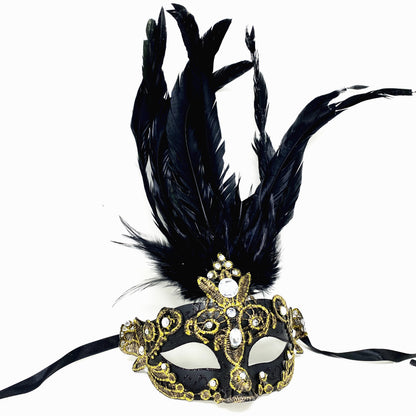 Women Feather Masquerade Party Mask For Mardi Gras , Halloween - Gold