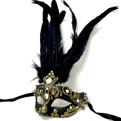 Women Feather Masquerade Party Mask For Mardi Gras , Halloween - Gold