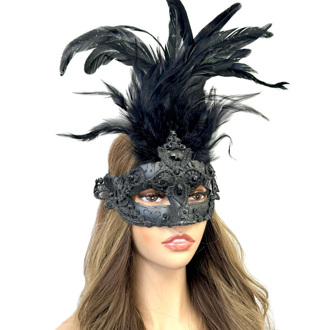 Black Women Masquerade Mask Costume Venetian Feather Masks For Mardi Gras Party, Halloween
