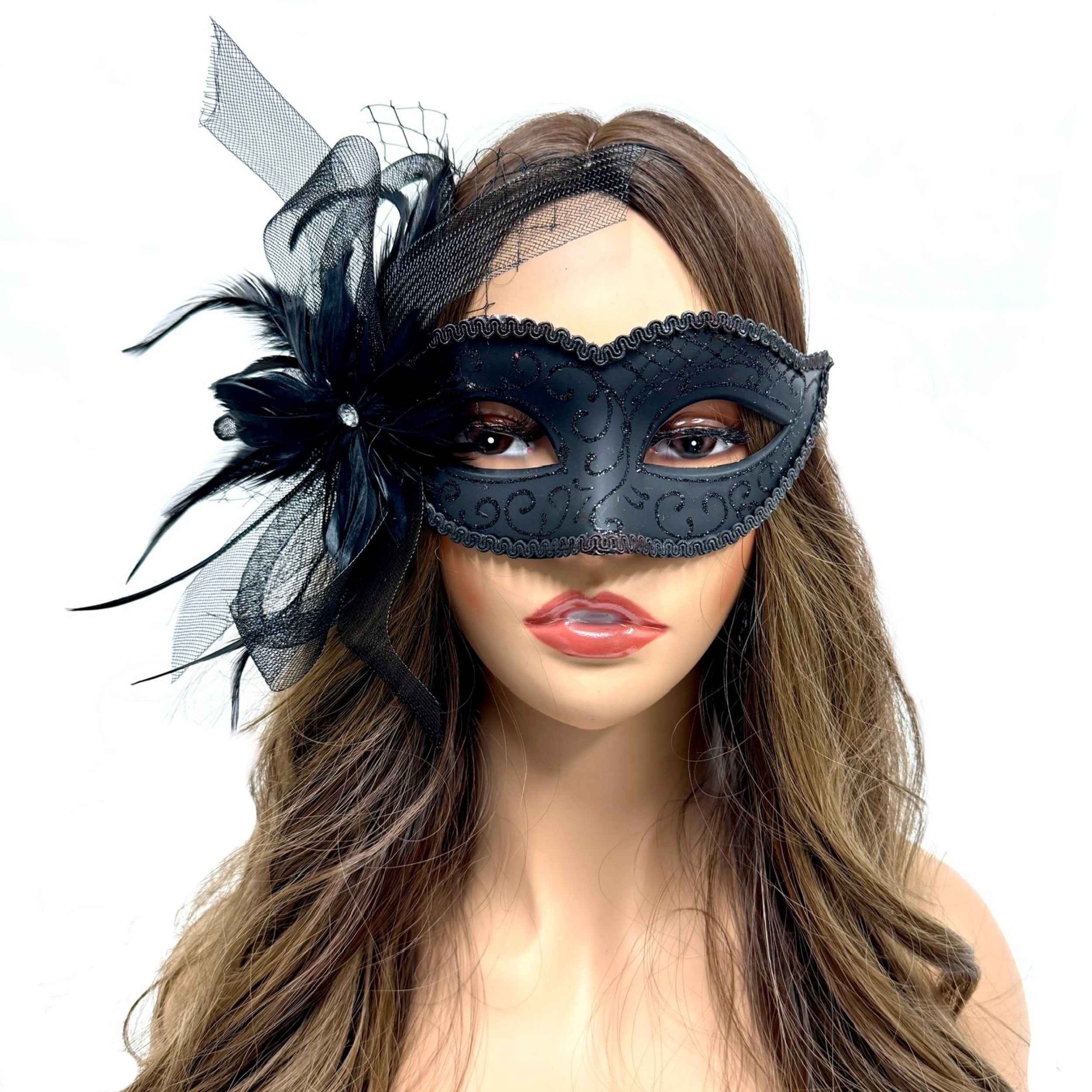 Women Costume Venetian Feather Masquerade Mask For Mardi Gras Party, Halloween, Christmas