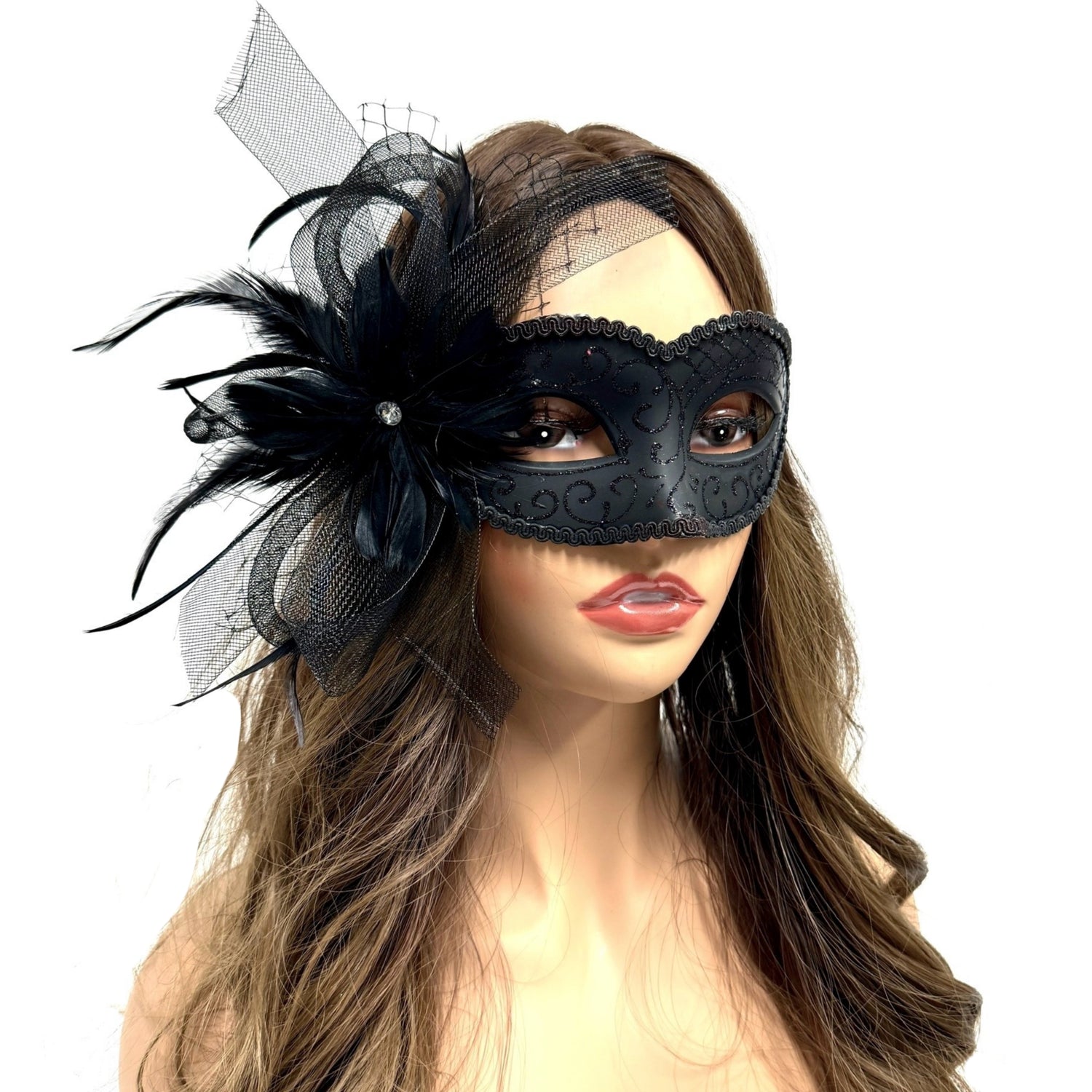 Women Costume Venetian Feather Masquerade Mask For Mardi Gras Party, Halloween, Christmas