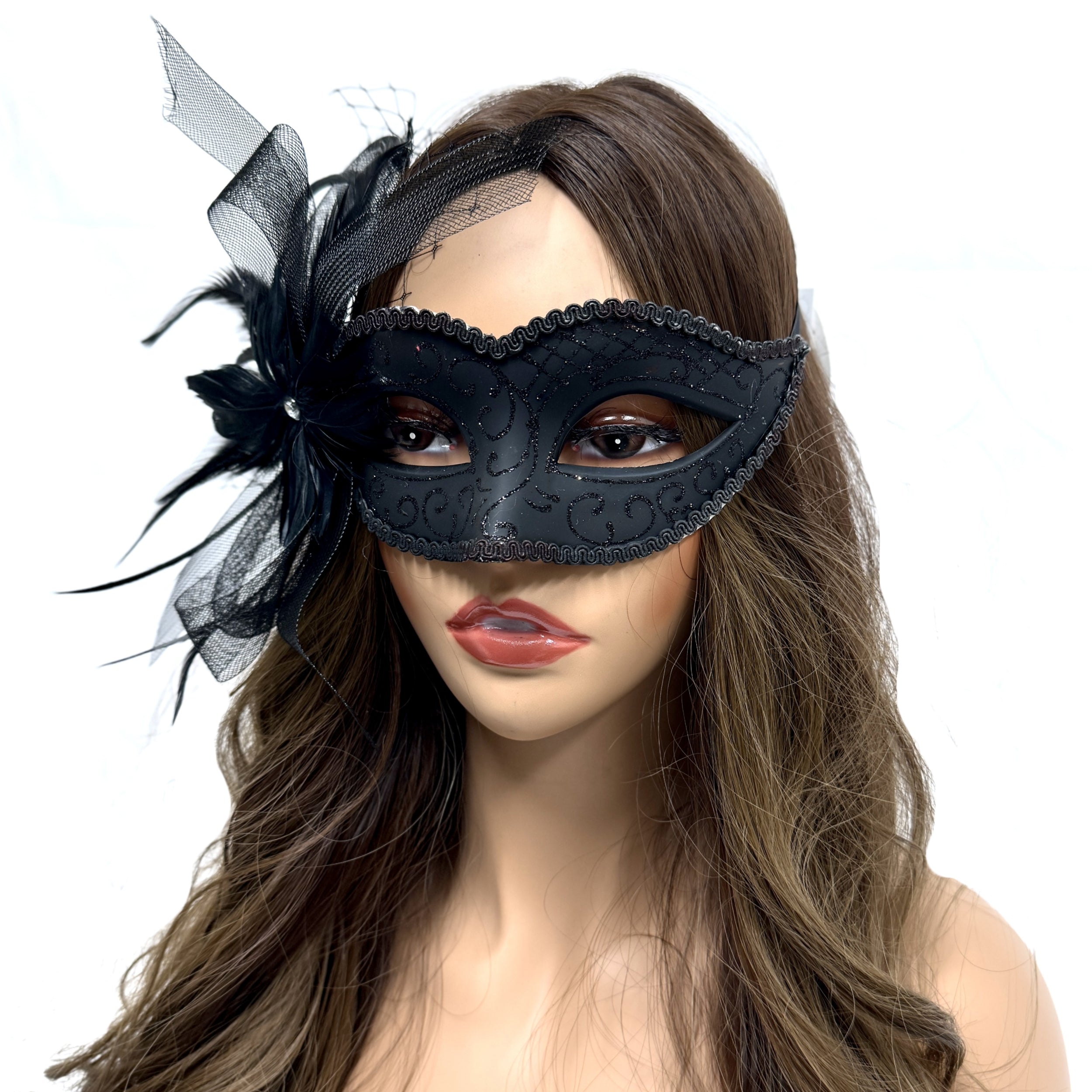 Women Costume Venetian Feather Masquerade Mask For Mardi Gras Party, Halloween, Christmas