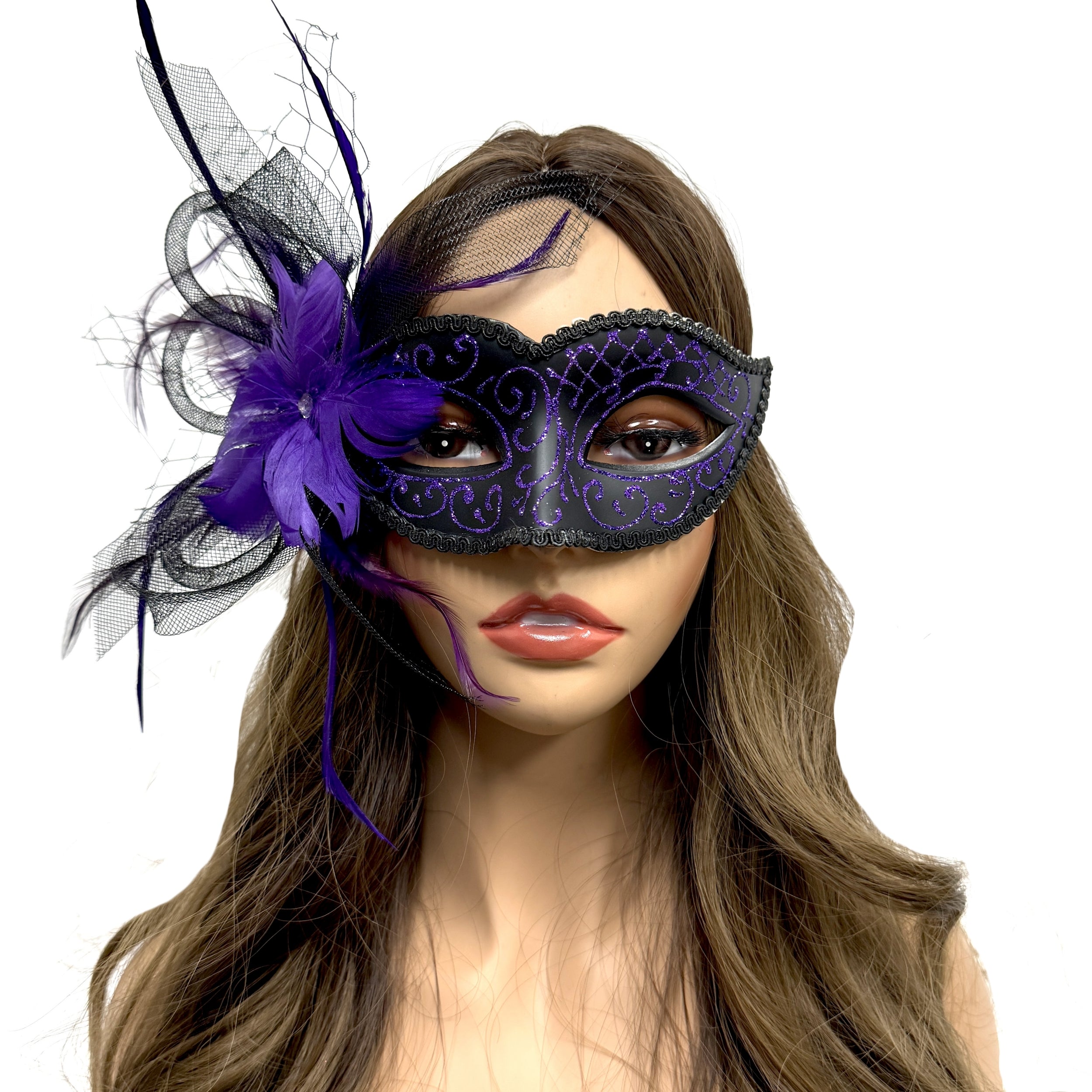 Women Costume Venetian Feather Masquerade Mask For Mardi Gras Party, Halloween, Christmas