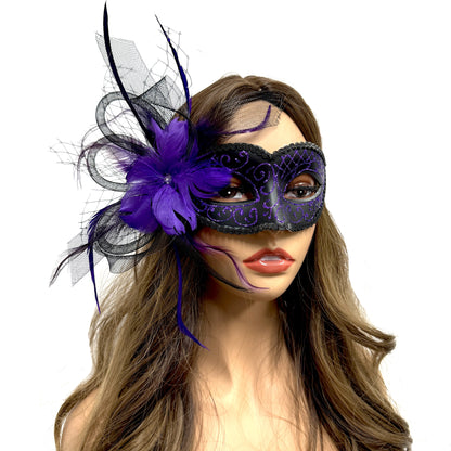 Women Costume Venetian Feather Masquerade Mask For Mardi Gras Party, Halloween, Christmas