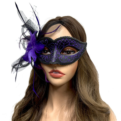 Women Costume Venetian Feather Masquerade Mask For Mardi Gras Party, Halloween, Christmas