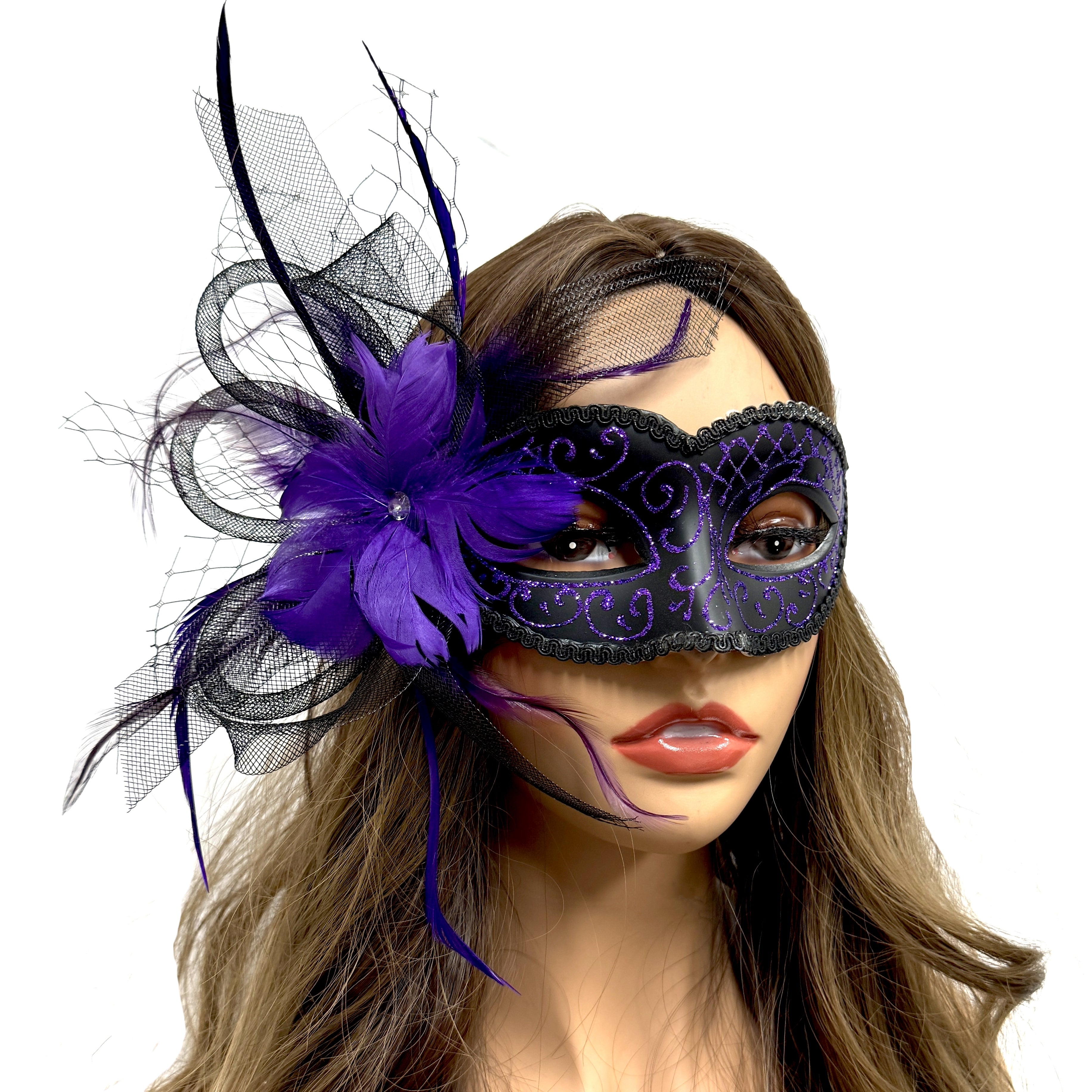 Women Costume Venetian Feather Masquerade Mask For Mardi Gras Party, Halloween, Christmas