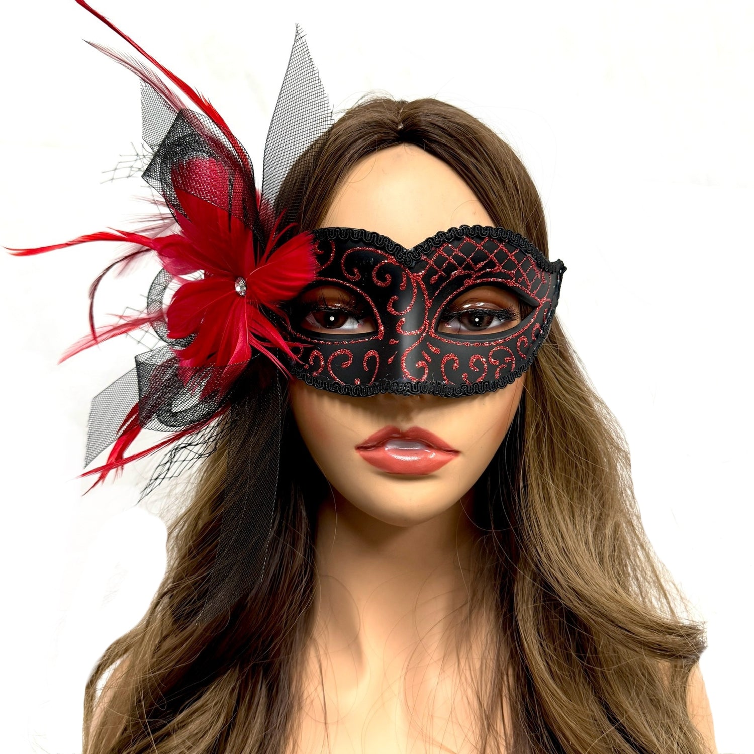 Women Costume Venetian Feather Masquerade Mask For Mardi Gras Party, Halloween, Christmas