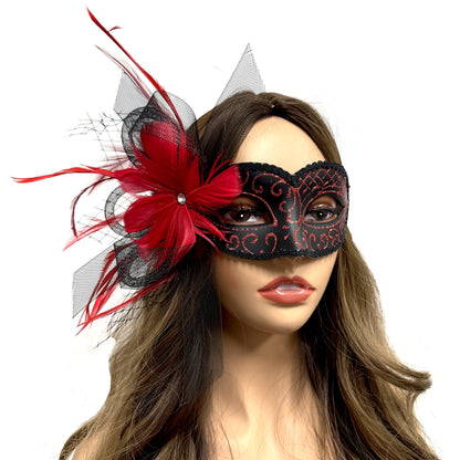 Women Costume Venetian Feather Masquerade Mask For Mardi Gras Party, Halloween, Christmas