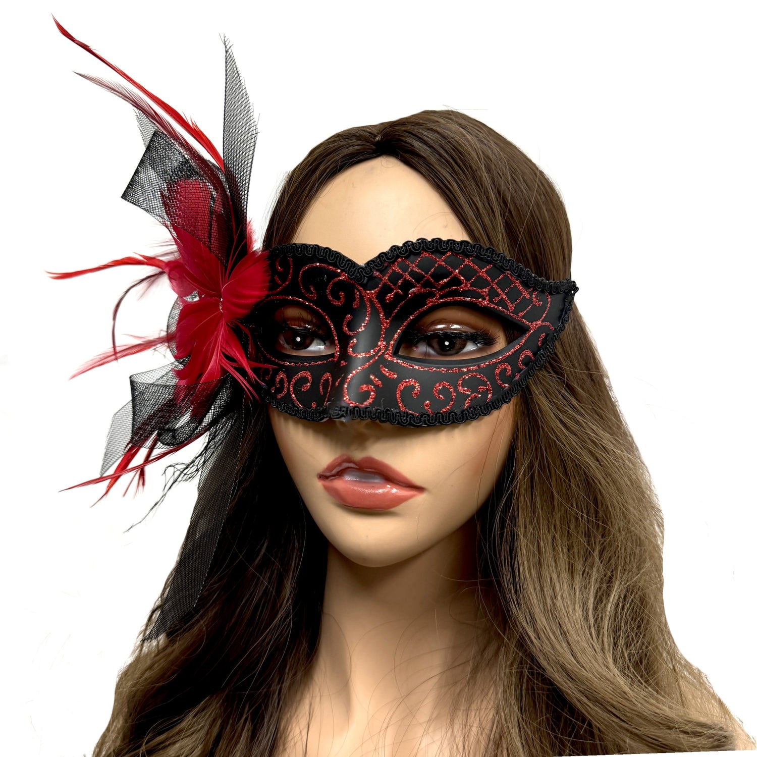 Women Costume Venetian Feather Masquerade Mask For Mardi Gras Party, Halloween, Christmas