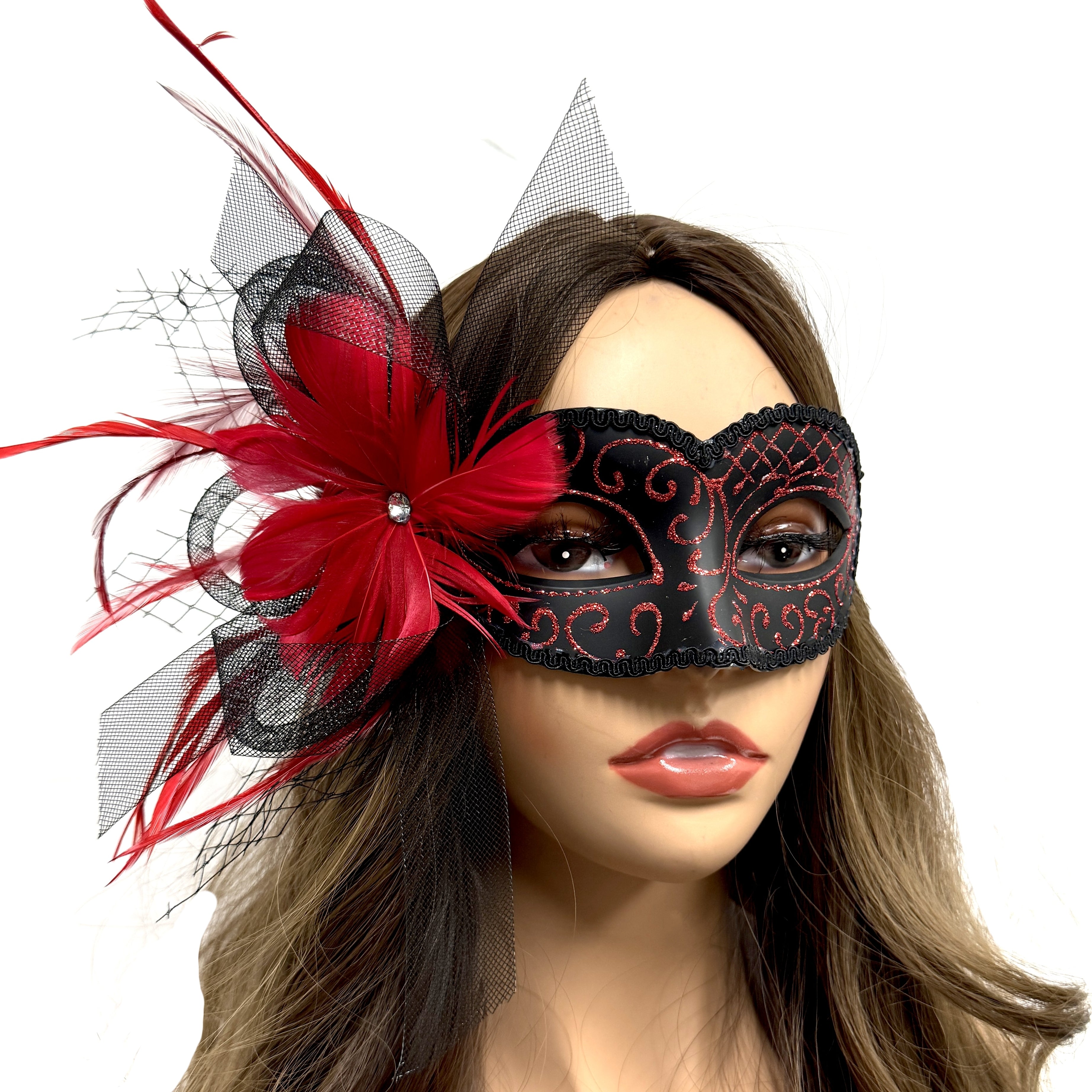 Women Costume Venetian Feather Masquerade Mask For Mardi Gras Party, Halloween, Christmas