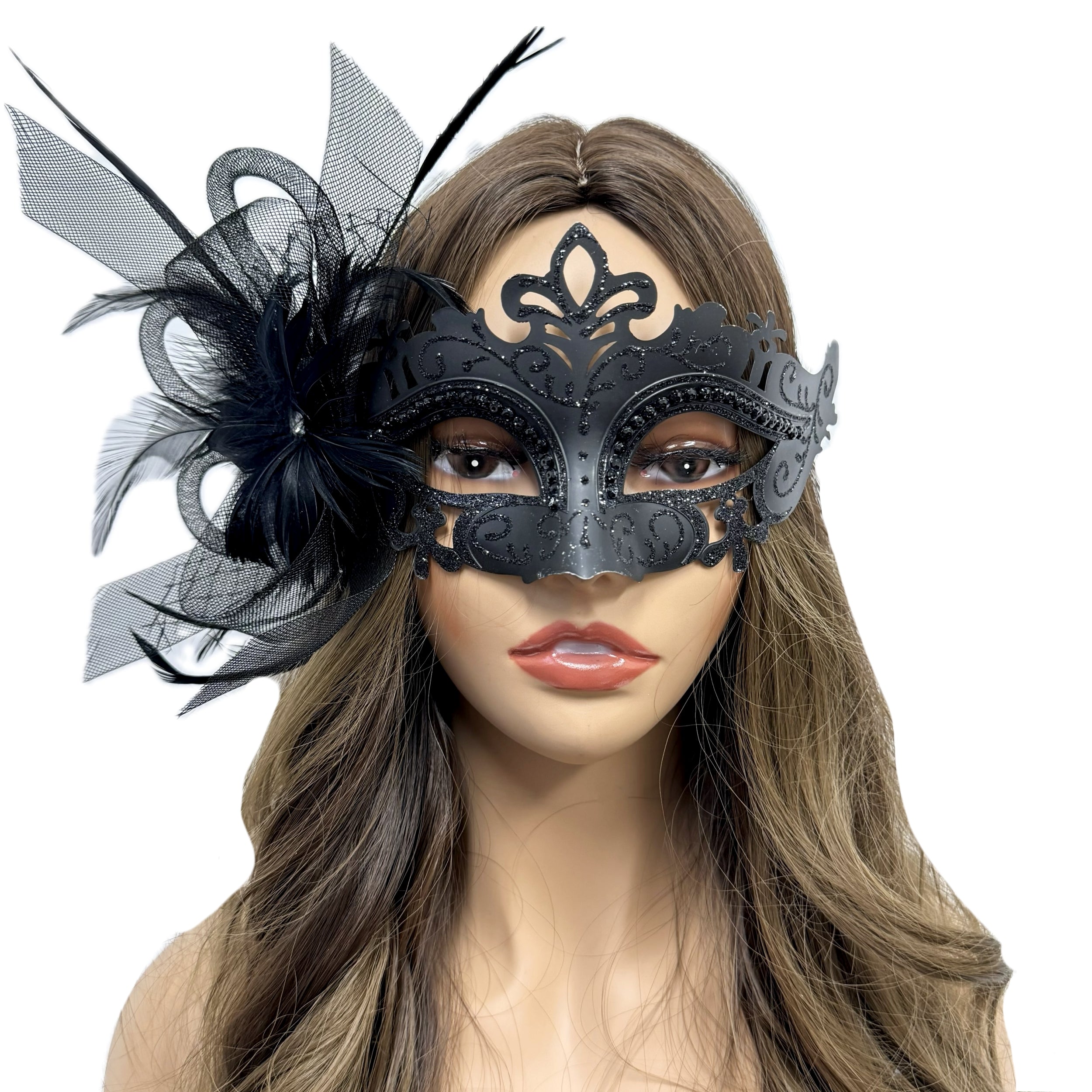 Women Costume Venetian Feather Masquerade Mask For Mardi Gras Party, Halloween, Christmas