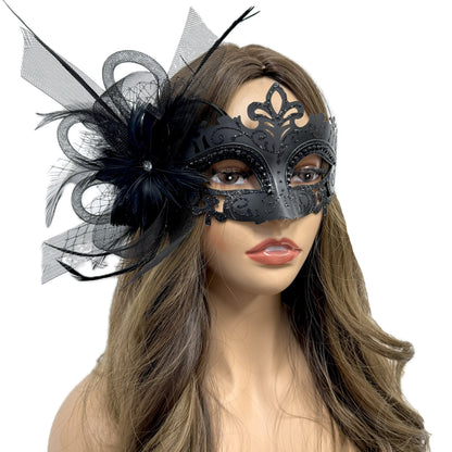 Women Costume Venetian Feather Masquerade Mask For Mardi Gras Party, Halloween, Christmas