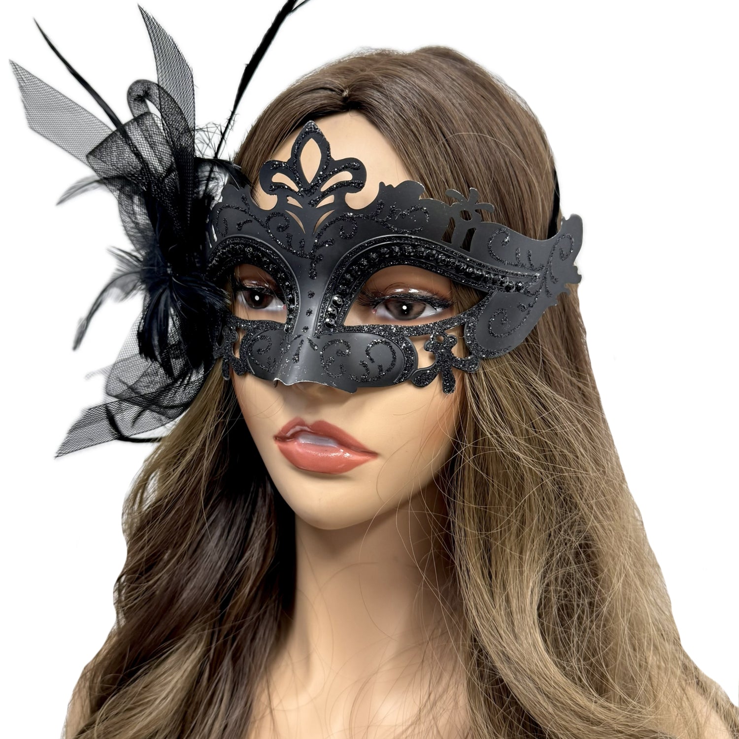 Women Costume Venetian Feather Masquerade Mask For Mardi Gras Party, Halloween, Christmas