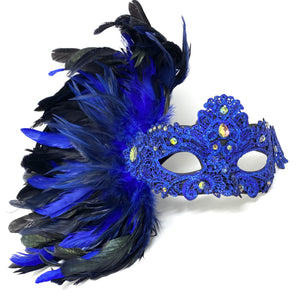 Blue Carnival Side Feather Masquerade Mask