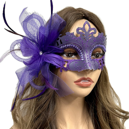 Women Costume Venetian Feather Masquerade Mask For Mardi Gras Party, Halloween, Christmas