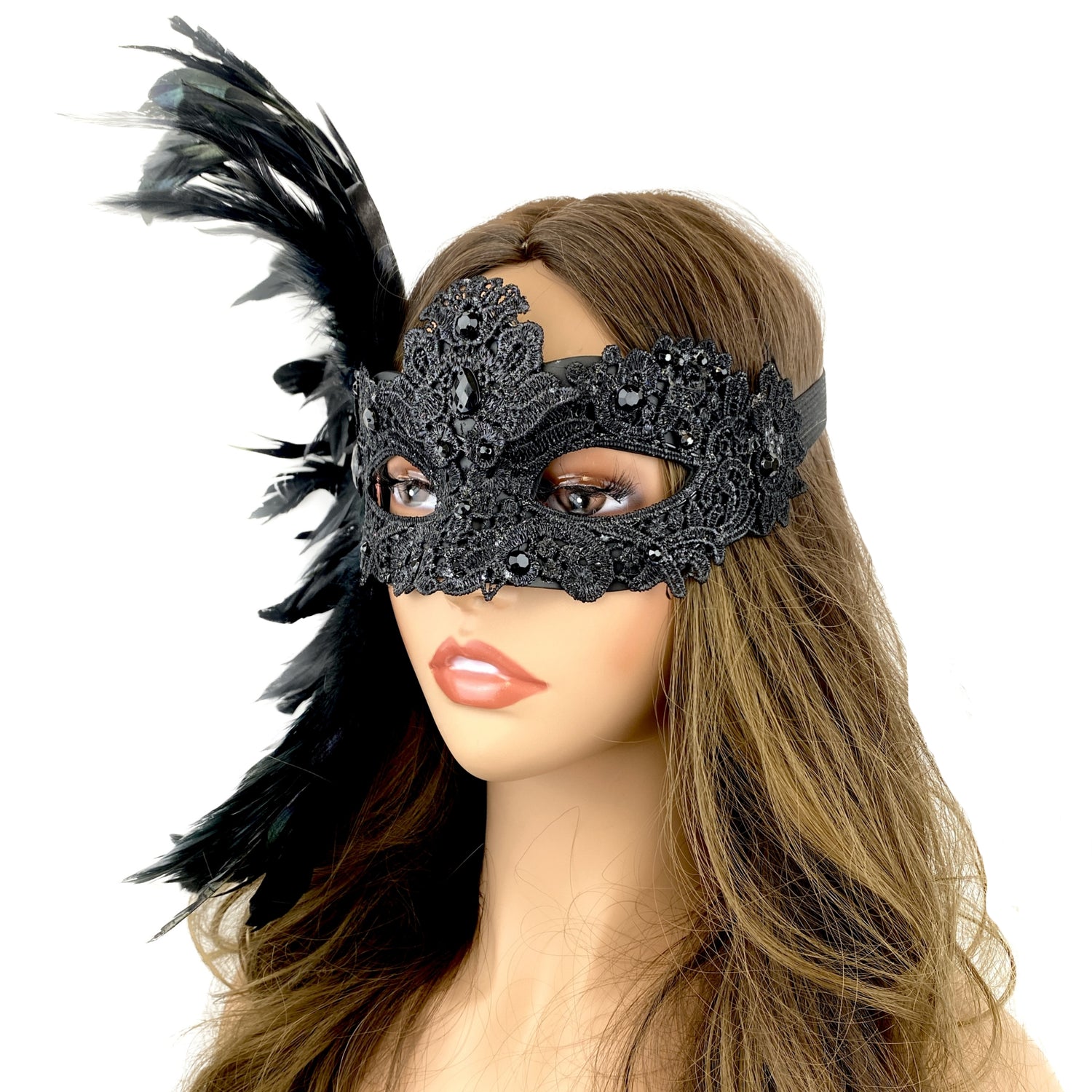 Women Costume Venetian Feather Masquerade Mask For Mardi Gras Halloween