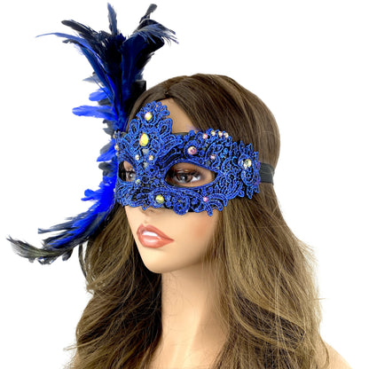 Women Costume Venetian Feather Masquerade Mask For Mardi Gras Party, Halloween, Christmas