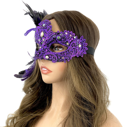 Women Costume Venetian Feather Masquerade Mask For Mardi Gras Party, Halloween, Christmas