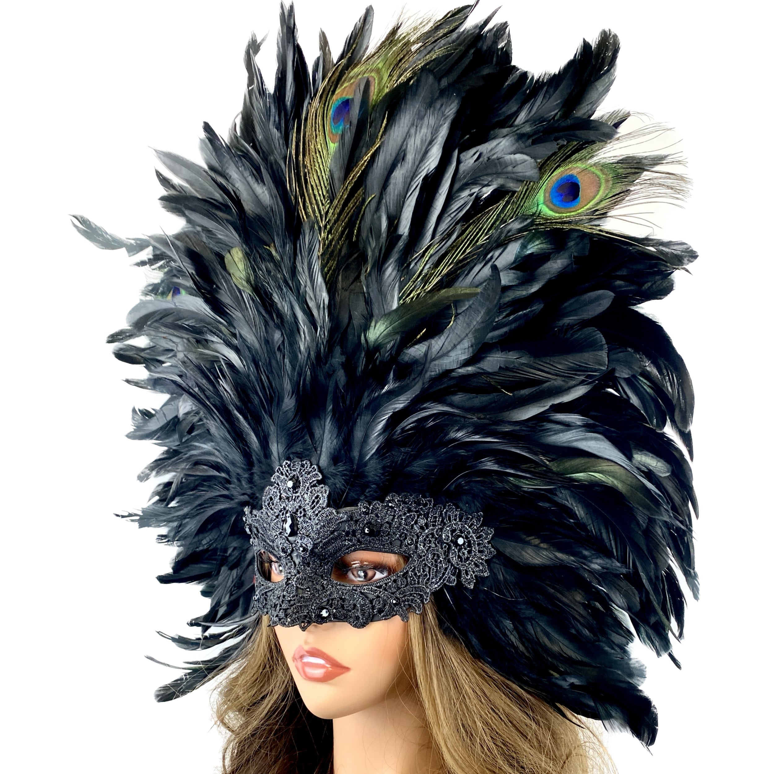 Women Black Venetian Costume  Feather Masquerade Mask For Mardi Gras