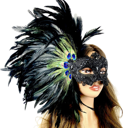 Women Costume Venetian Feather Masquerade Mask For Mardi Gras Party, Halloween, Christmas