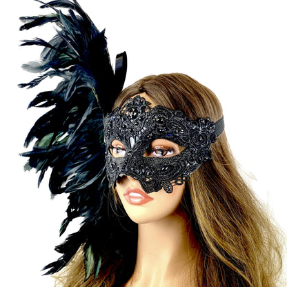 Women Costume Venetian Feather Masquerade Mask For Mardi Gras