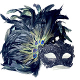 Black Carnival Side Feather Masquerade Mask