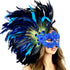 blue Women feather masquerade face mask for mardi gras
