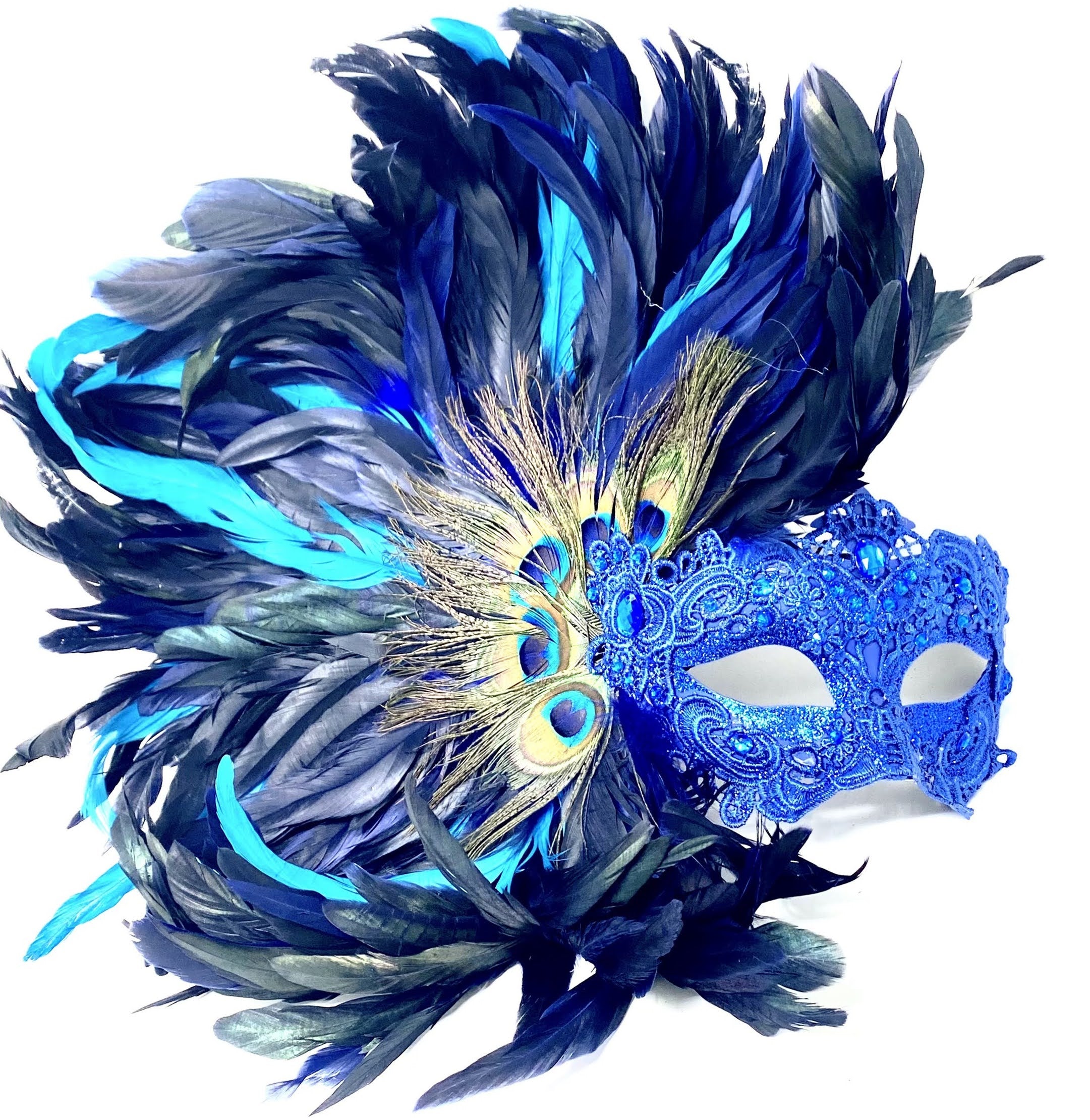 Blue Carnival Side Feather Masquerade Mask