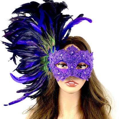 Women Costume Venetian Feather Masquerade Mask For Mardi Gras Party, Halloween, Christmas