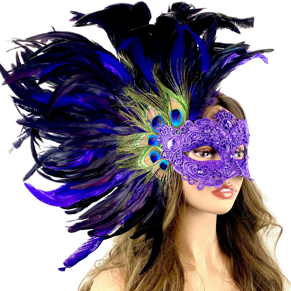 Women Costume Venetian Feather Masquerade Mask For Mardi Gras Halloween