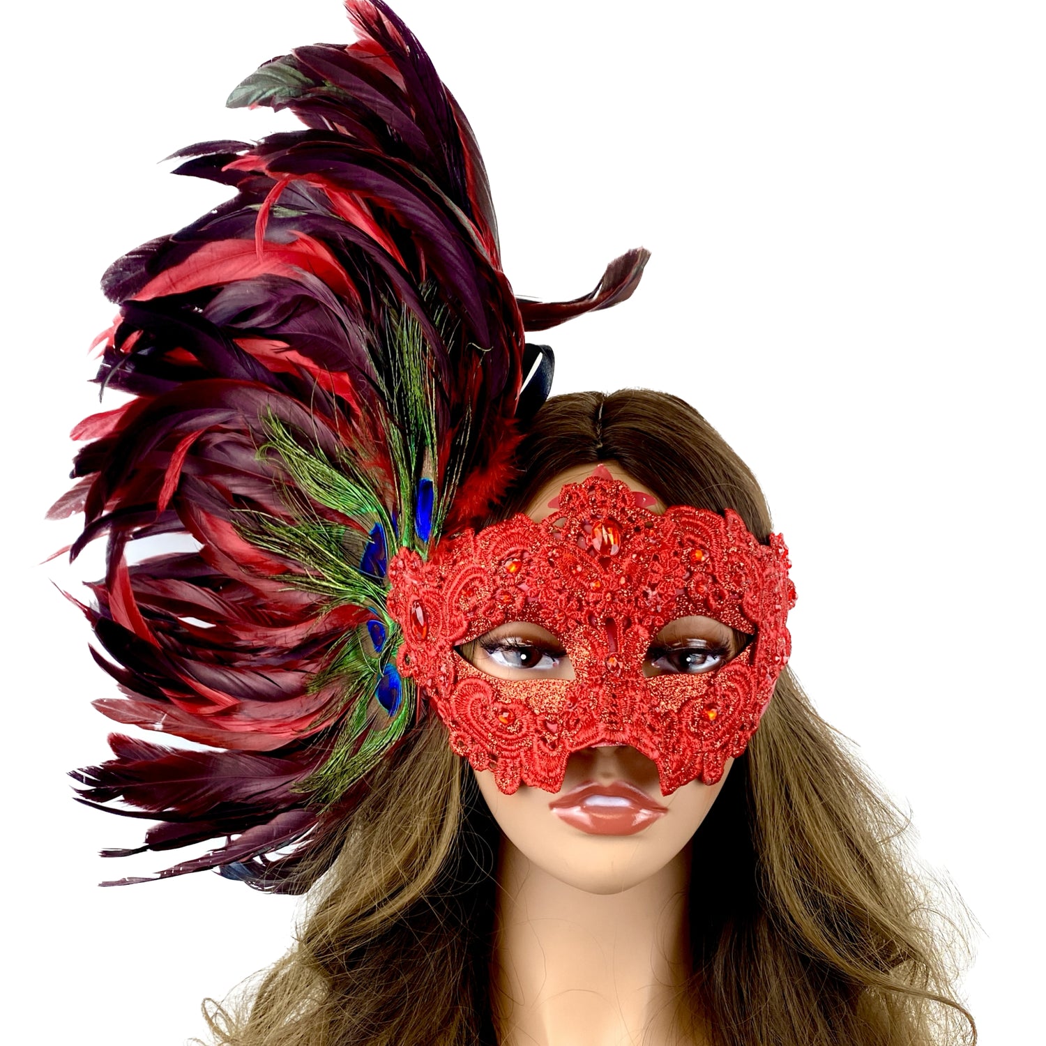 Women Costume Venetian Feather Masquerade Mask For Mardi Gras Party, Halloween, Christmas