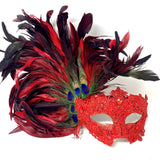 Red Carnival Side Feather Masquerade Mask