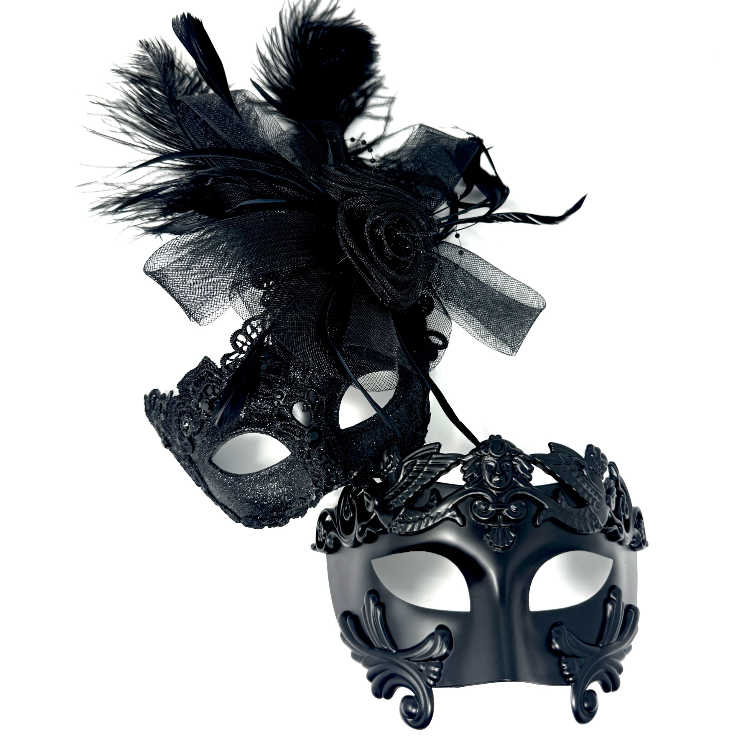 Couples Masquerade Masks, Men Women Venetian Feather Mask For Mardi Gras Cosplay Wedding Graduation Party