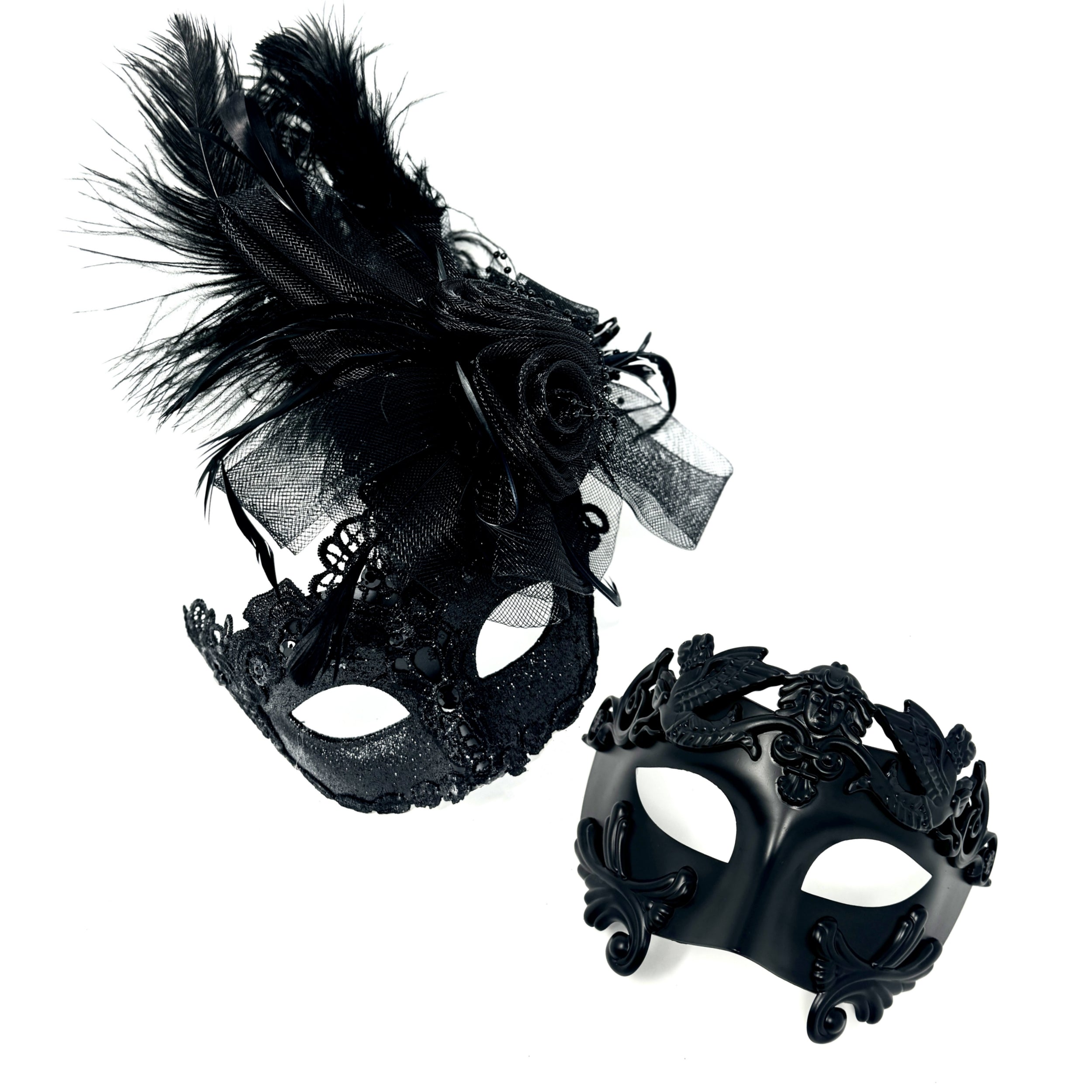 Couples Masquerade Masks, Men Women Venetian Feather Mask For Mardi Gras Cosplay Wedding Graduation Party