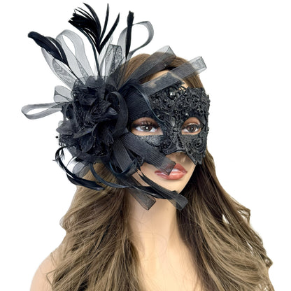 Couples Masquerade Masks, Men Women Venetian Feather Mask For Mardi Gras Cosplay Wedding Graduation Party