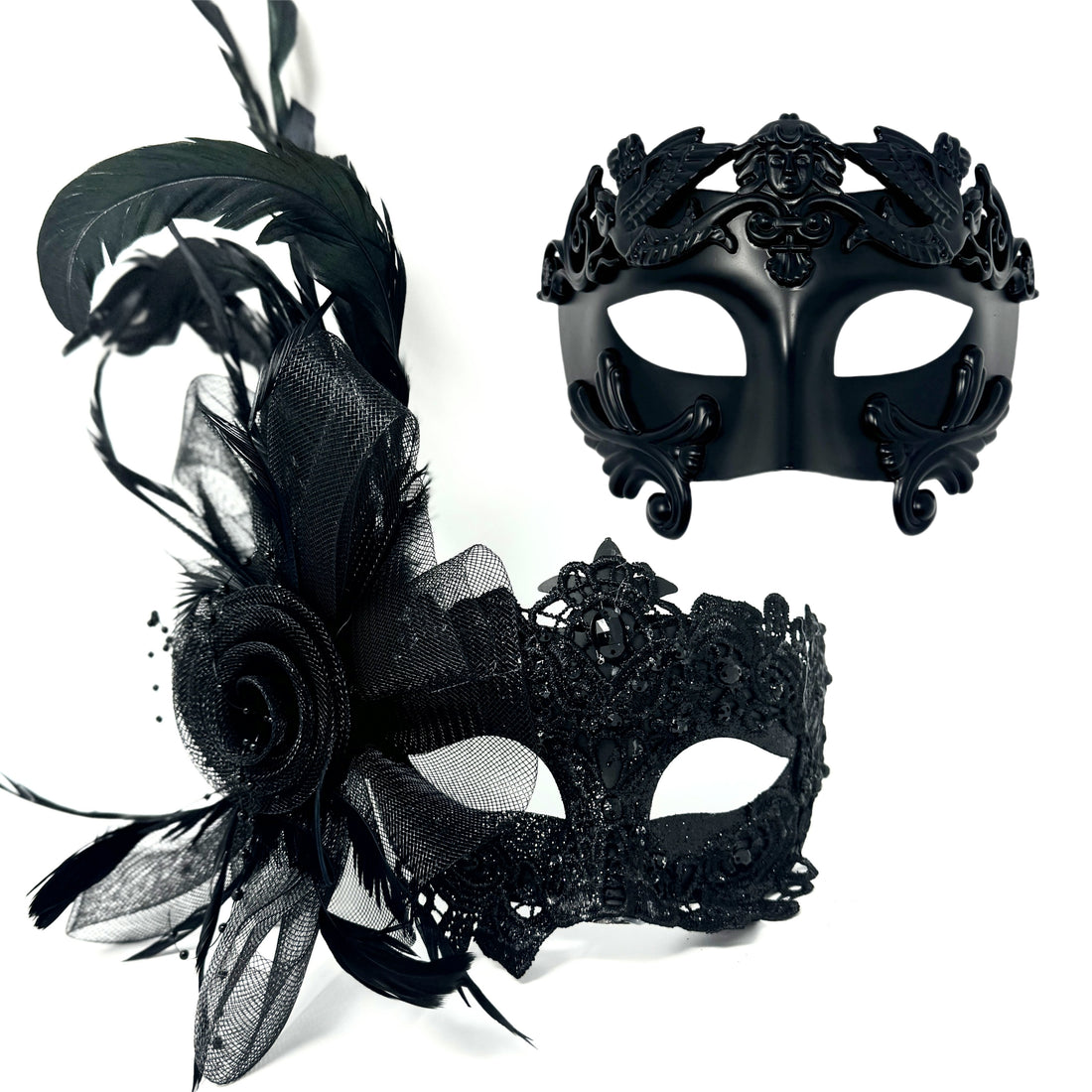 Couples Masquerade Masks, Men Women Venetian Feather Mask For Mardi Gras Cosplay Wedding Graduation Party