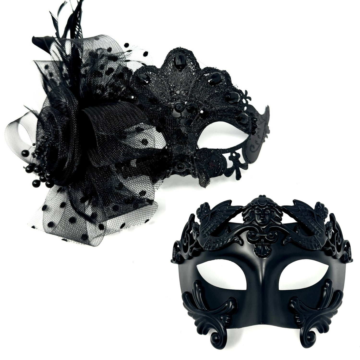 Couples Masquerade Masks, Men Women Venetian Feather Mask For Mardi Gras Cosplay Wedding Graduation Party