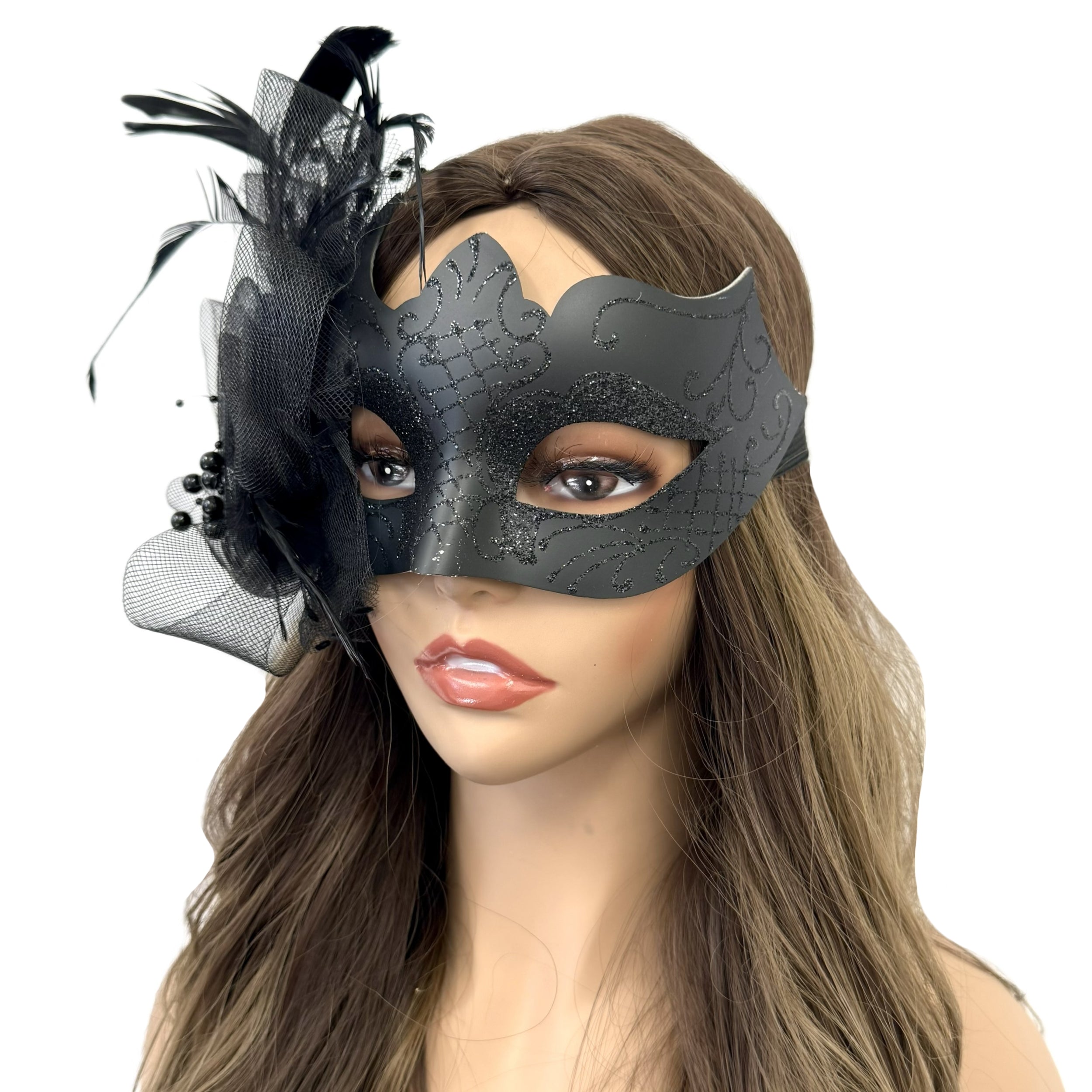 Black Women Masquerade Mask Costume Venetian Feather Masks For Mardi Gras Party, Halloween